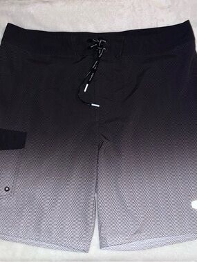 Men's Black Ombre Chevron Board Shorts with Lace-Up Waist